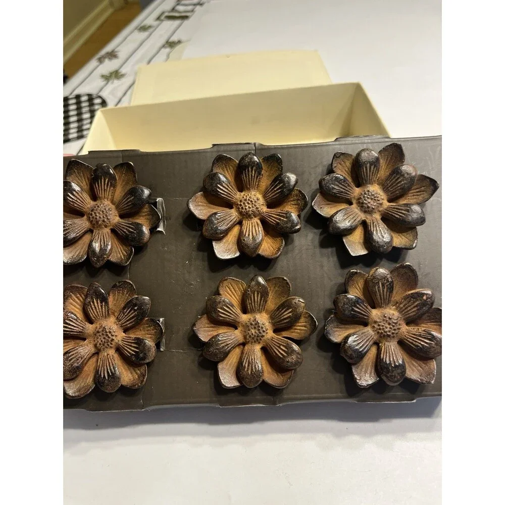 6pc Pottery Barn Metal Flower Napkin Rings New